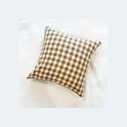 100% French Flax Linen Feather filled Cushion- Ginger Gingham gallery detail image