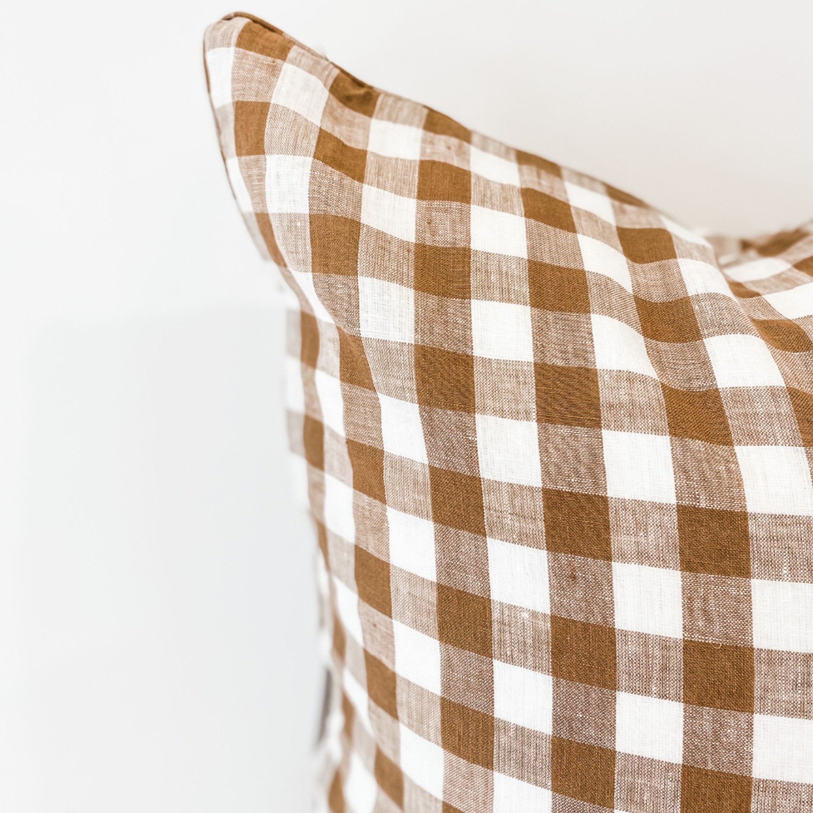 100% French Flax Linen Feather filled Cushion- Ginger Gingham gallery detail image