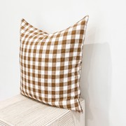 100% French Flax Linen Feather filled Cushion- Ginger Gingham gallery detail image
