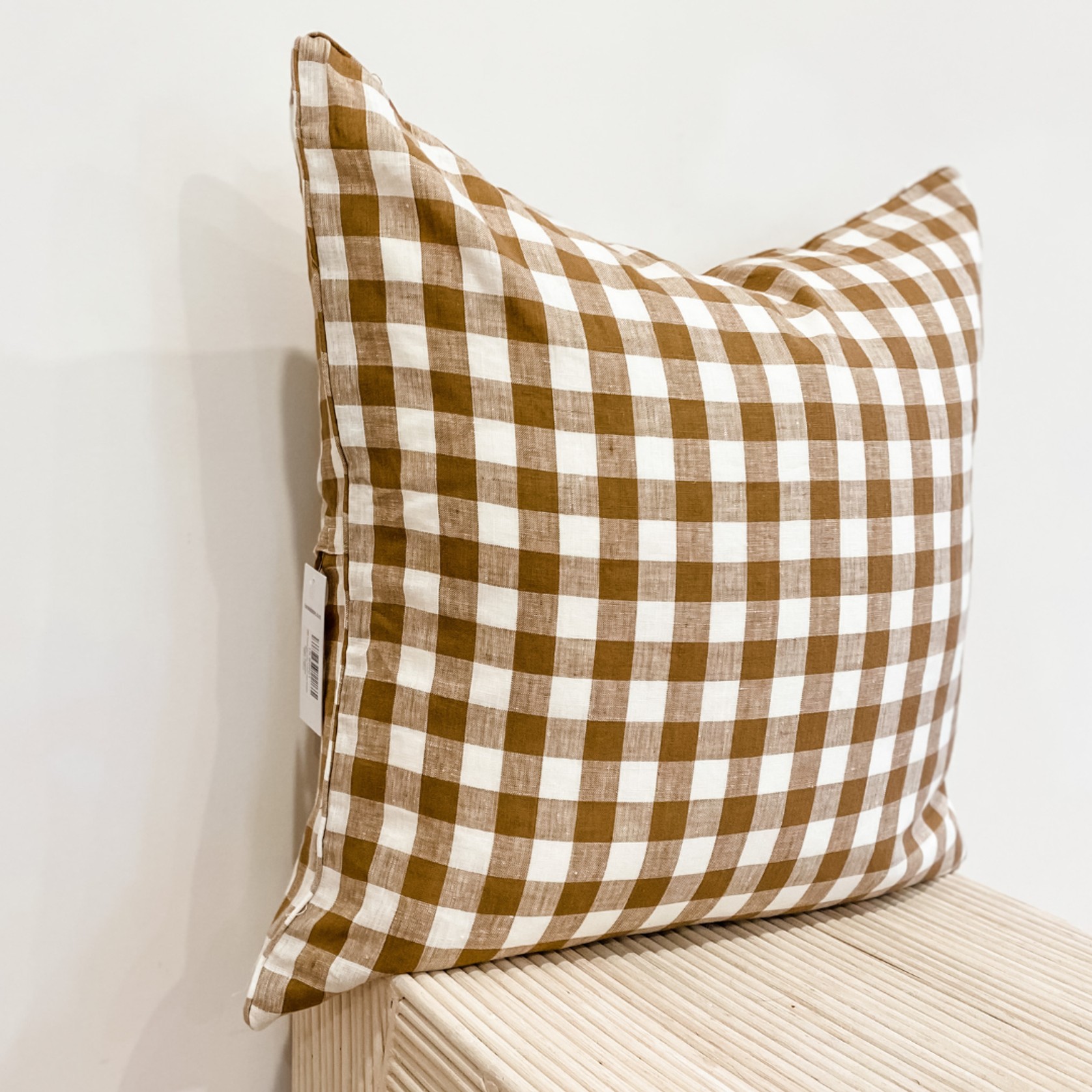 100% French Flax Linen Feather filled Cushion- Ginger Gingham gallery detail image
