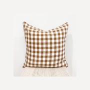 100% French Flax Linen Feather filled Cushion- Ginger Gingham gallery detail image