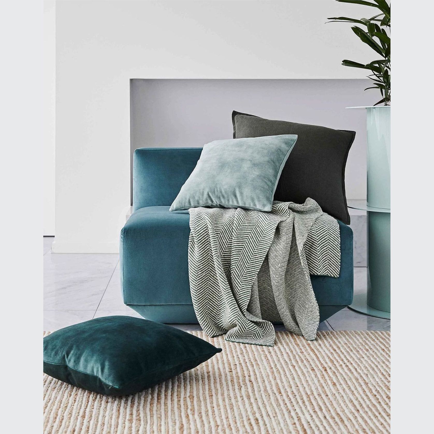 Weave Home Ava Velvet Cushion - Seaglass | 50 x 50cm gallery detail image