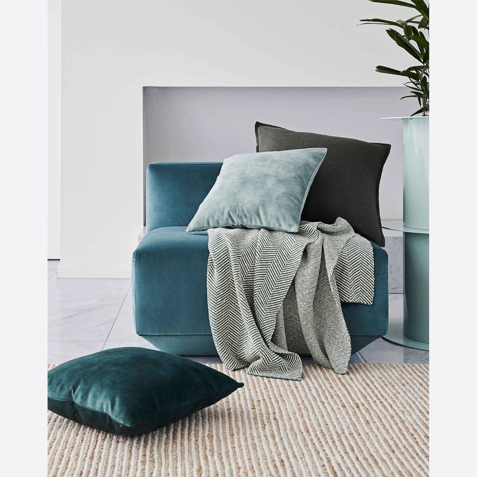 Weave Home Ava Velvet Cushion - Seaglass | 50 x 50cm gallery detail image