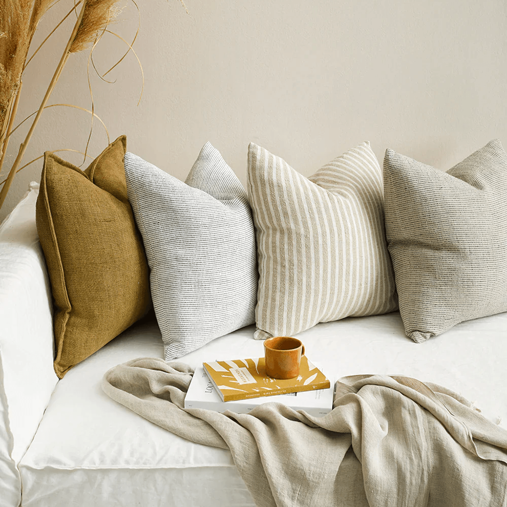 Baya Sandridge Cushion - Off White/Lead | 100% Linen gallery detail image