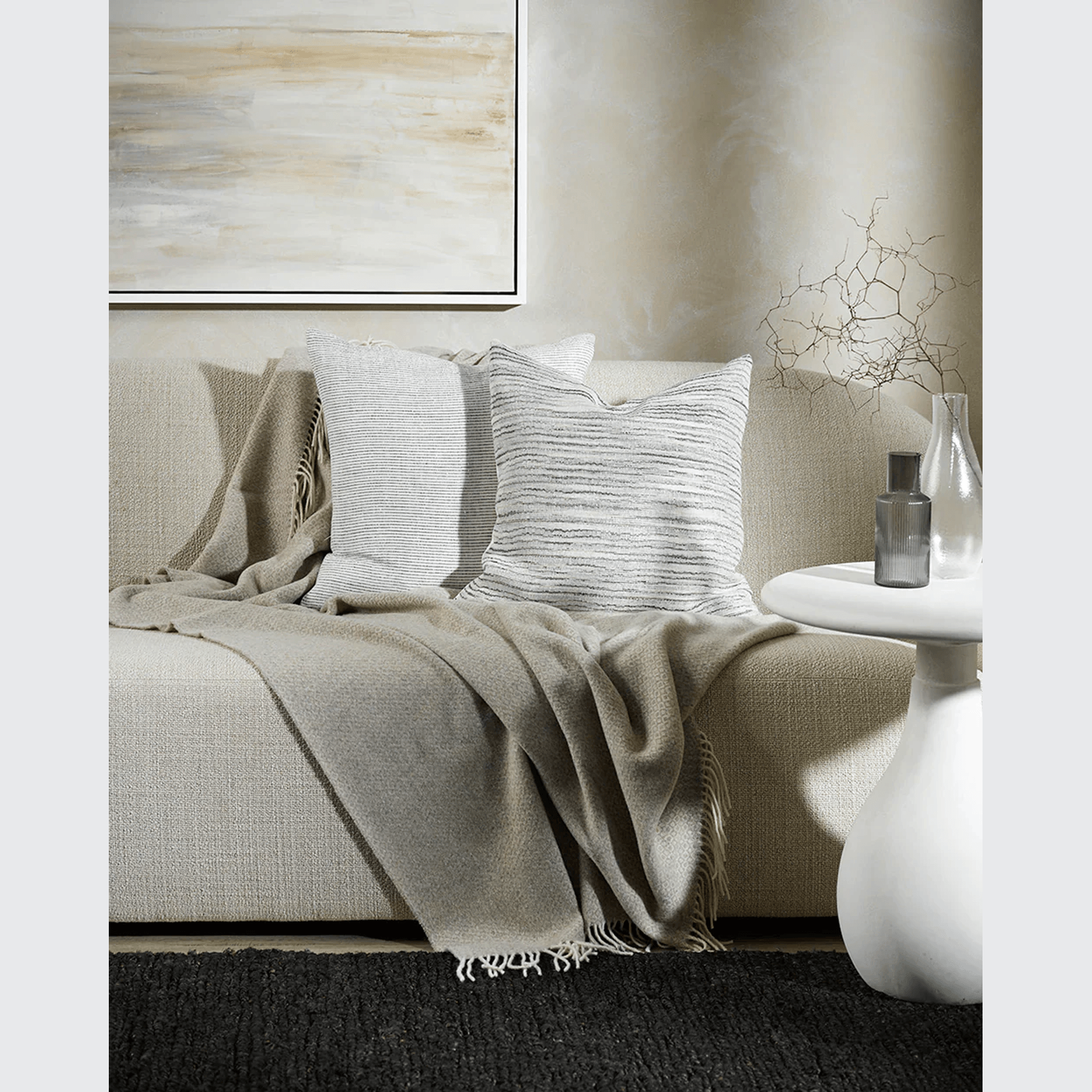 Baya Sandridge Cushion - Off White/Lead | 100% Linen gallery detail image