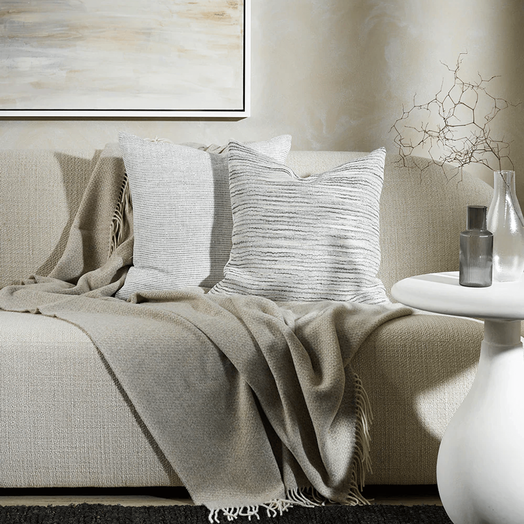 Baya Sandridge Cushion - Off White/Lead | 100% Linen gallery detail image