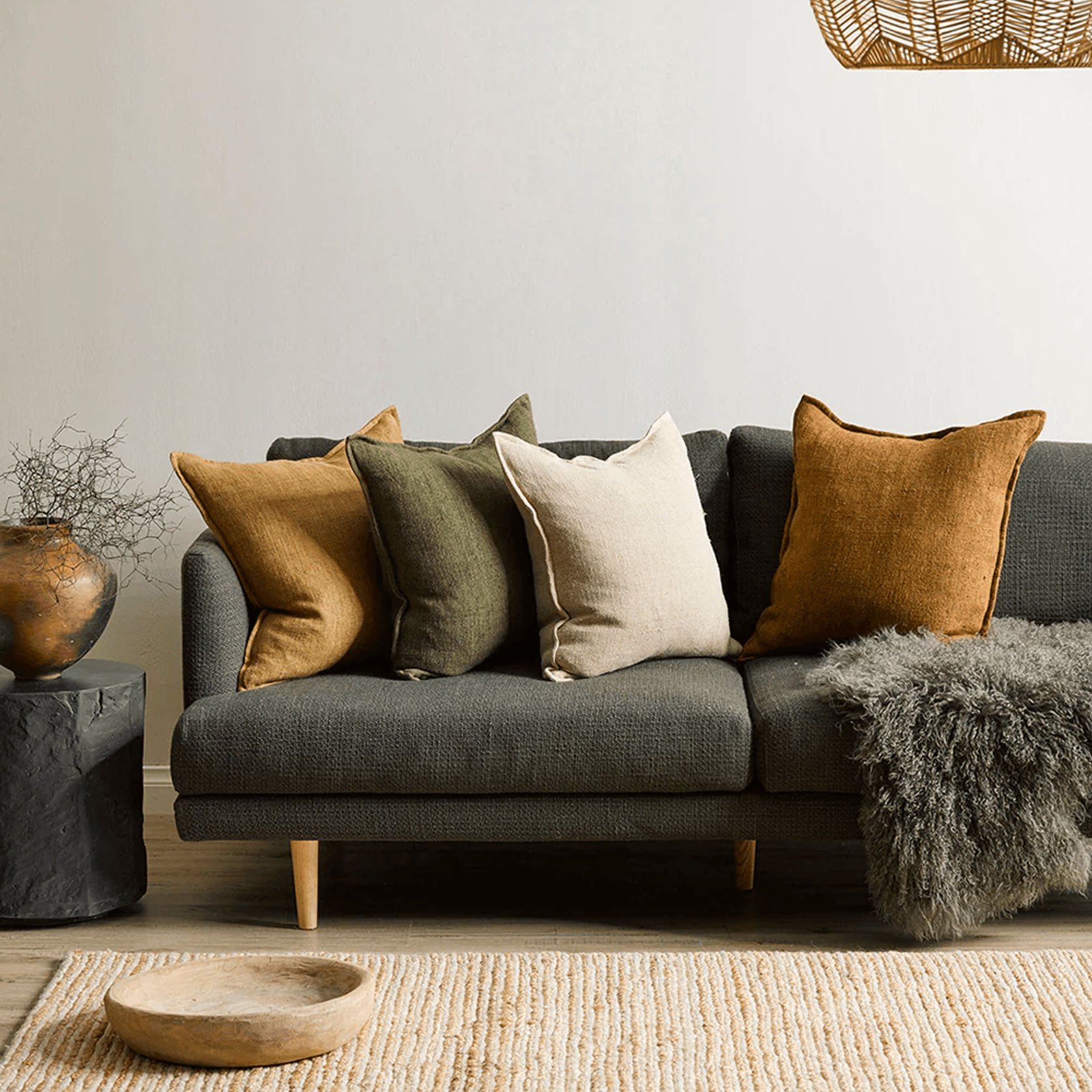 Baya Flaxmill Handwoven Linen Cushion - Winter Moss | Two Sizes gallery detail image