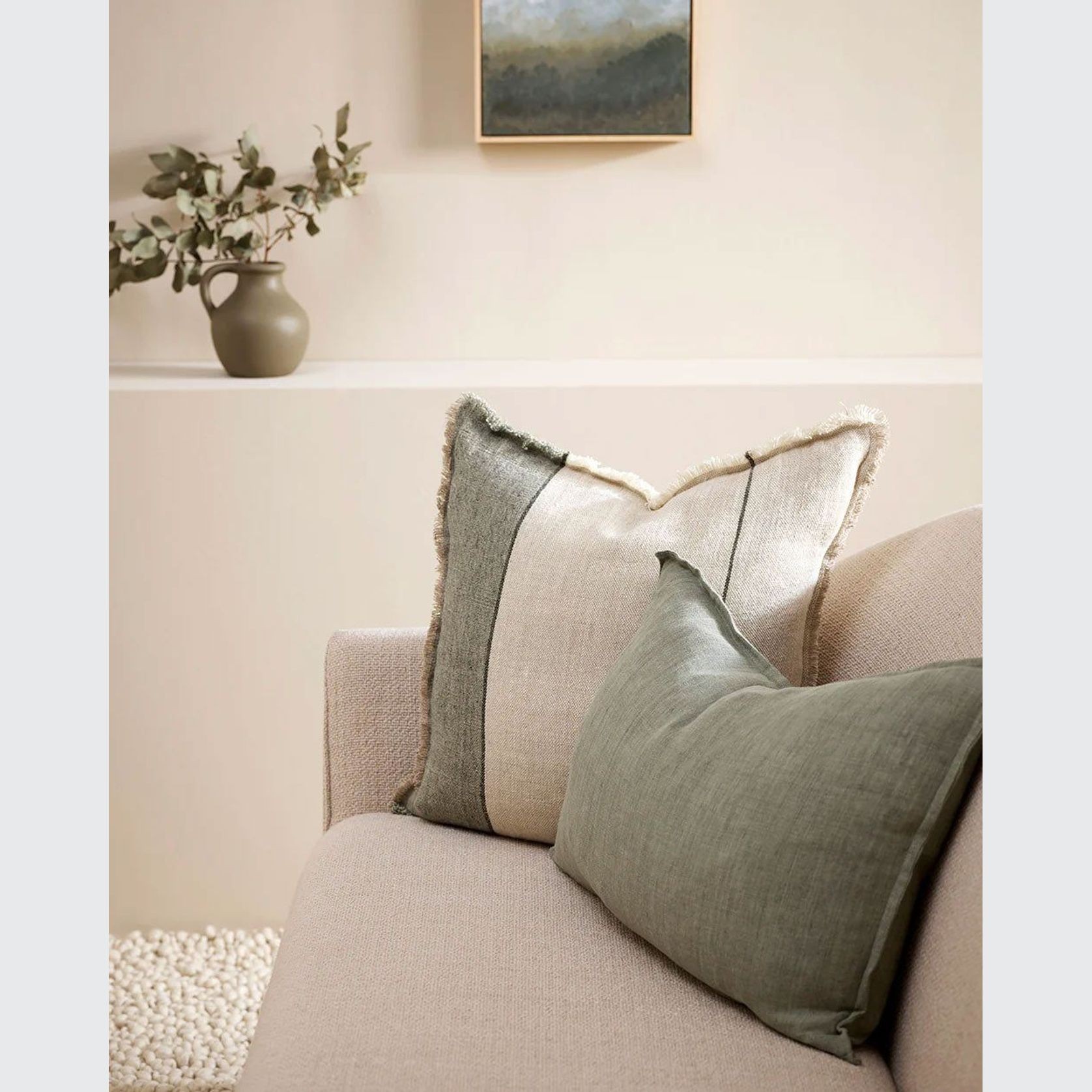 Baya Arcadia Handwoven Linen Cushion - Sage | Lumbar gallery detail image