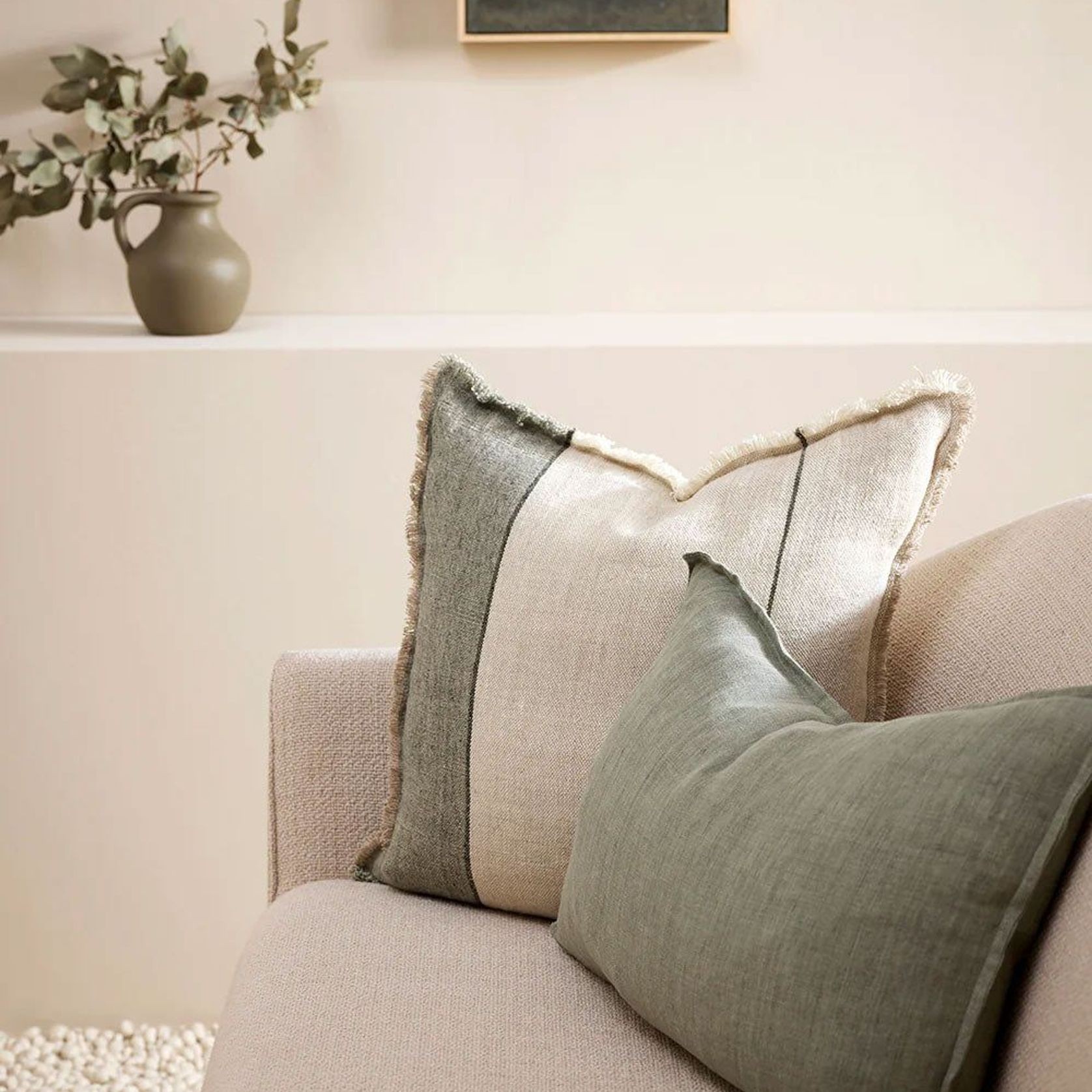 Baya Arcadia Handwoven Linen Cushion - Sage | Lumbar gallery detail image