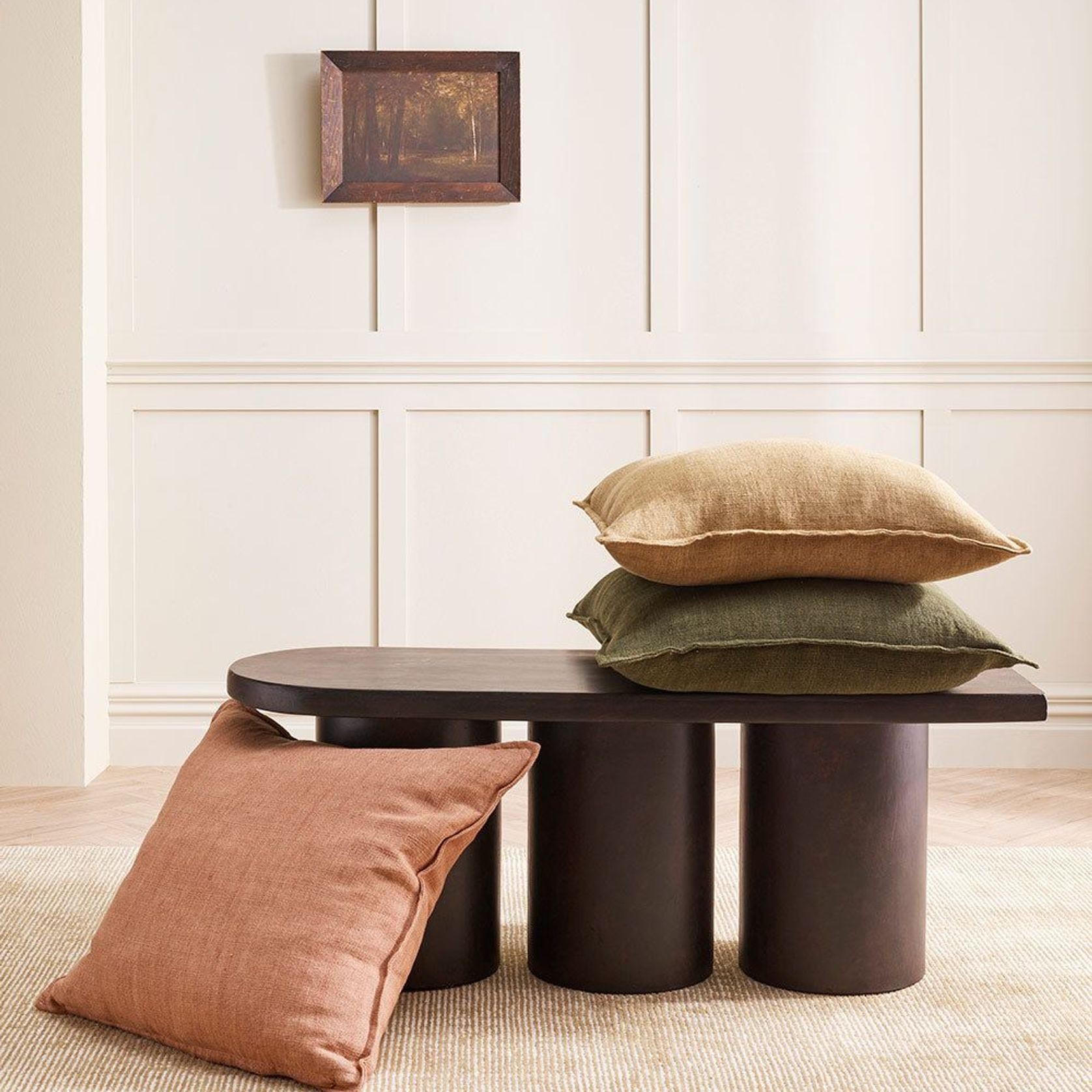 Baya Flaxmill Handwoven Linen Cushion - Winter Moss | Two Sizes gallery detail image