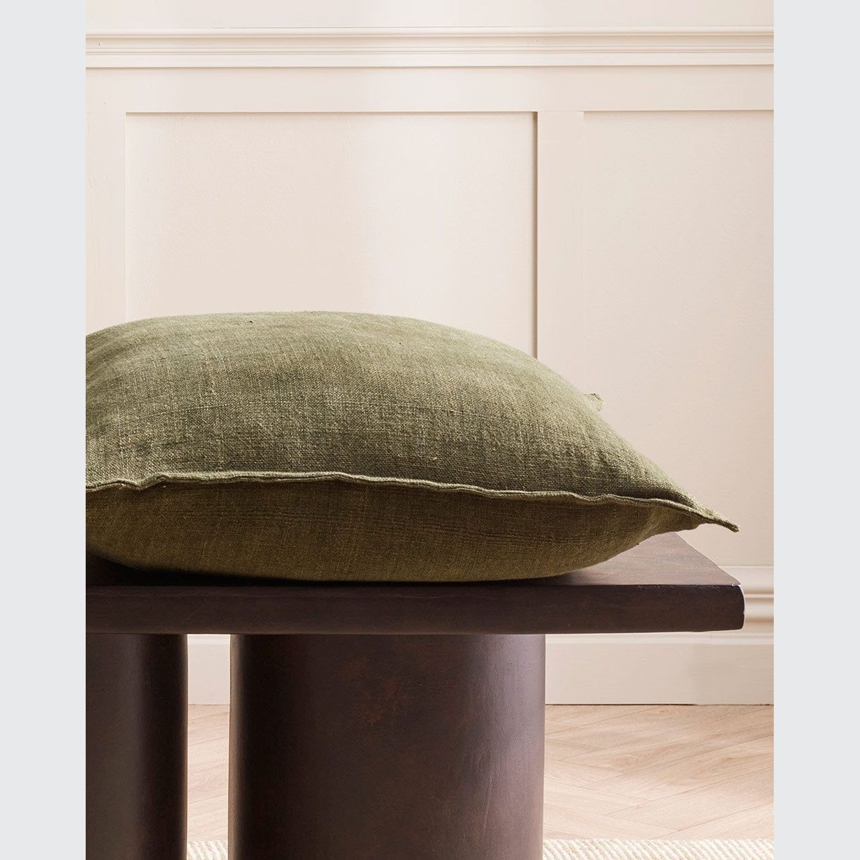 Baya Flaxmill Handwoven Linen Cushion - Winter Moss | Two Sizes gallery detail image