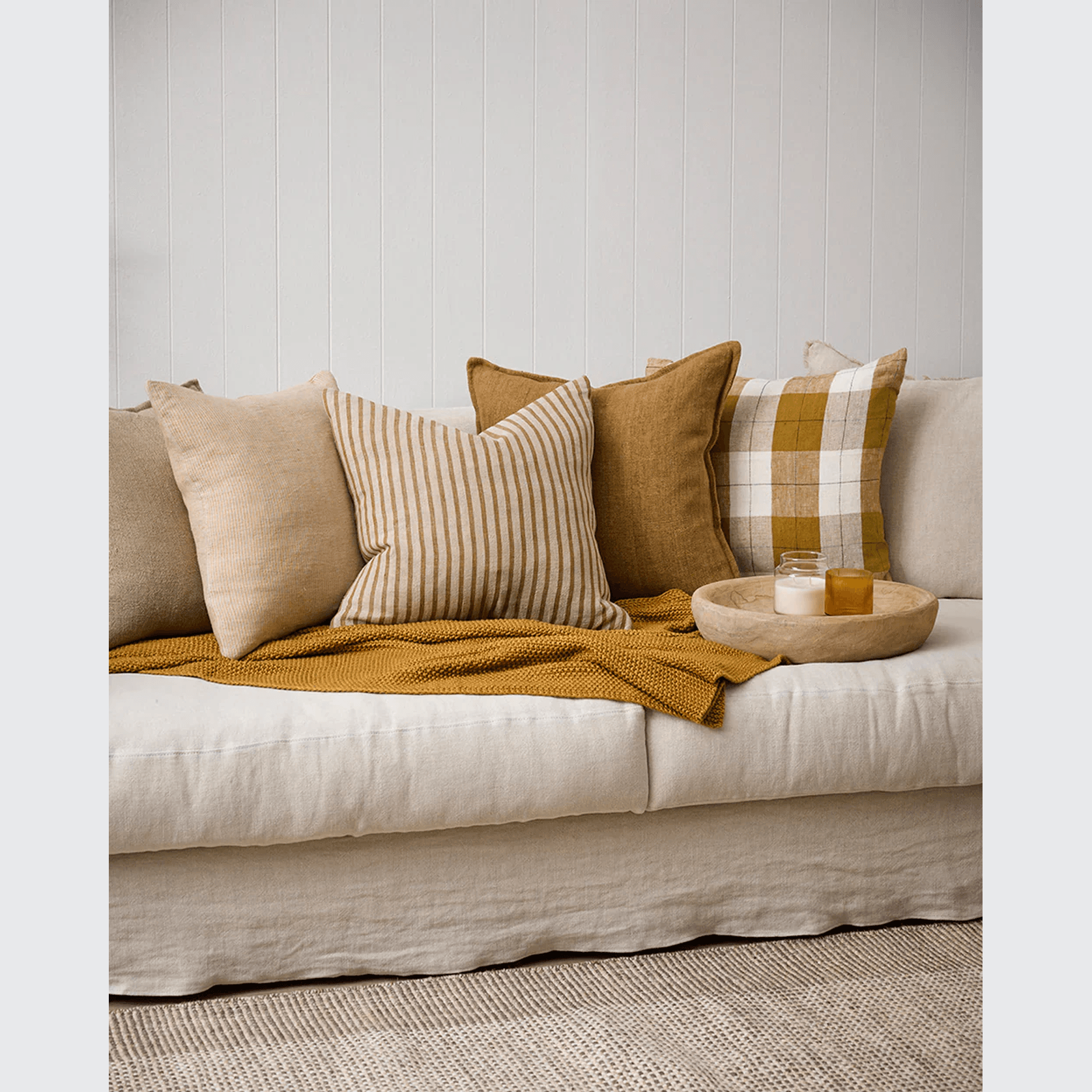 Baya Sandridge Cushion - Linen/Ochre | 100% Linen gallery detail image