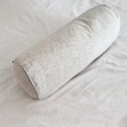 100% French Flax Linen Feather filled Bolster Cushion- Charcoal Pinstripe gallery detail image