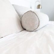 100% French Flax Linen Feather filled Bolster Cushion- Charcoal Pinstripe gallery detail image