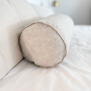 100% French Flax Linen Feather filled Bolster Cushion- Charcoal Pinstripe gallery detail image