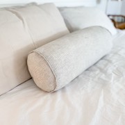 100% French Flax Linen Feather filled Bolster Cushion- Charcoal Pinstripe gallery detail image