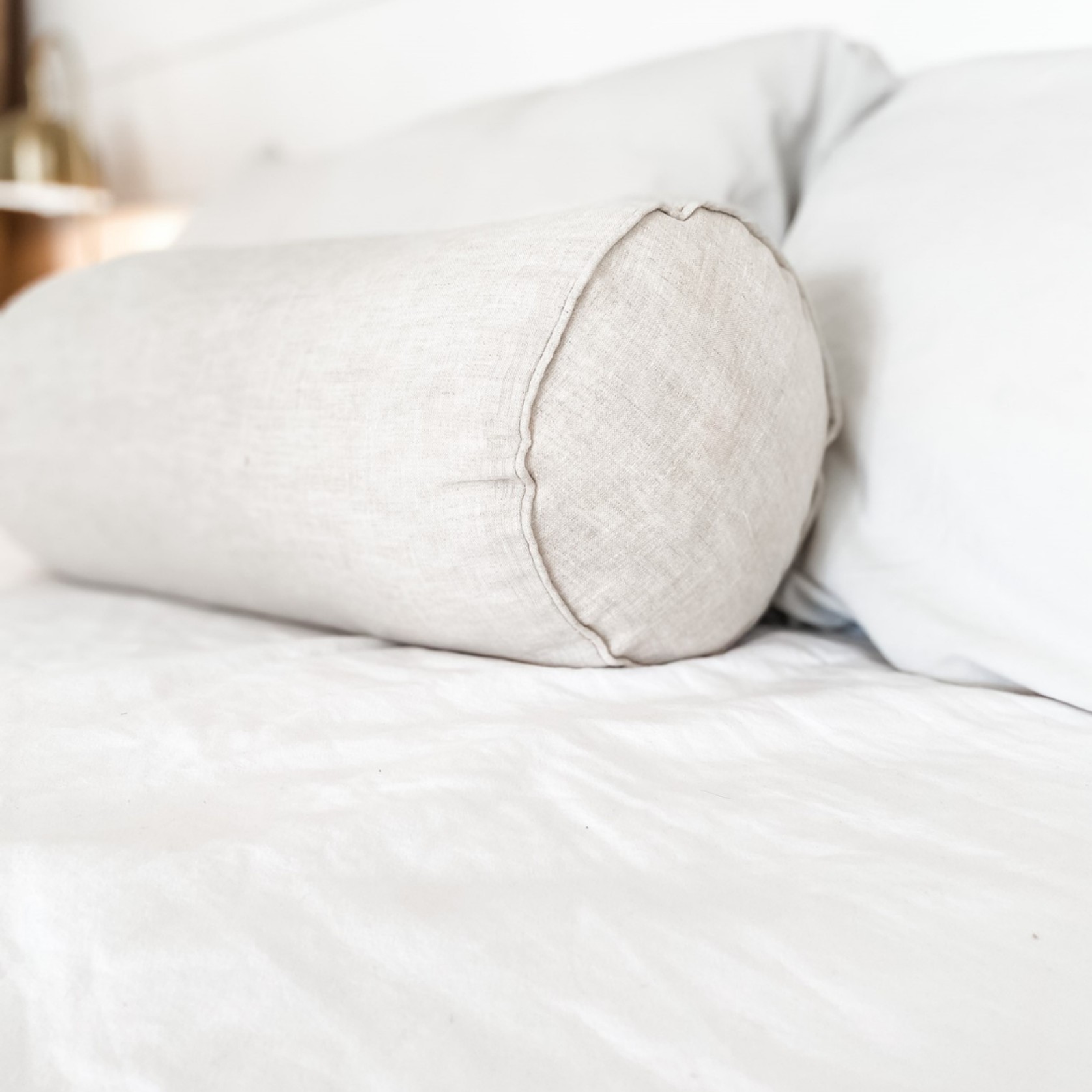 100% French Flax Linen Feather filled Bolster Cushion- Natural Oat gallery detail image