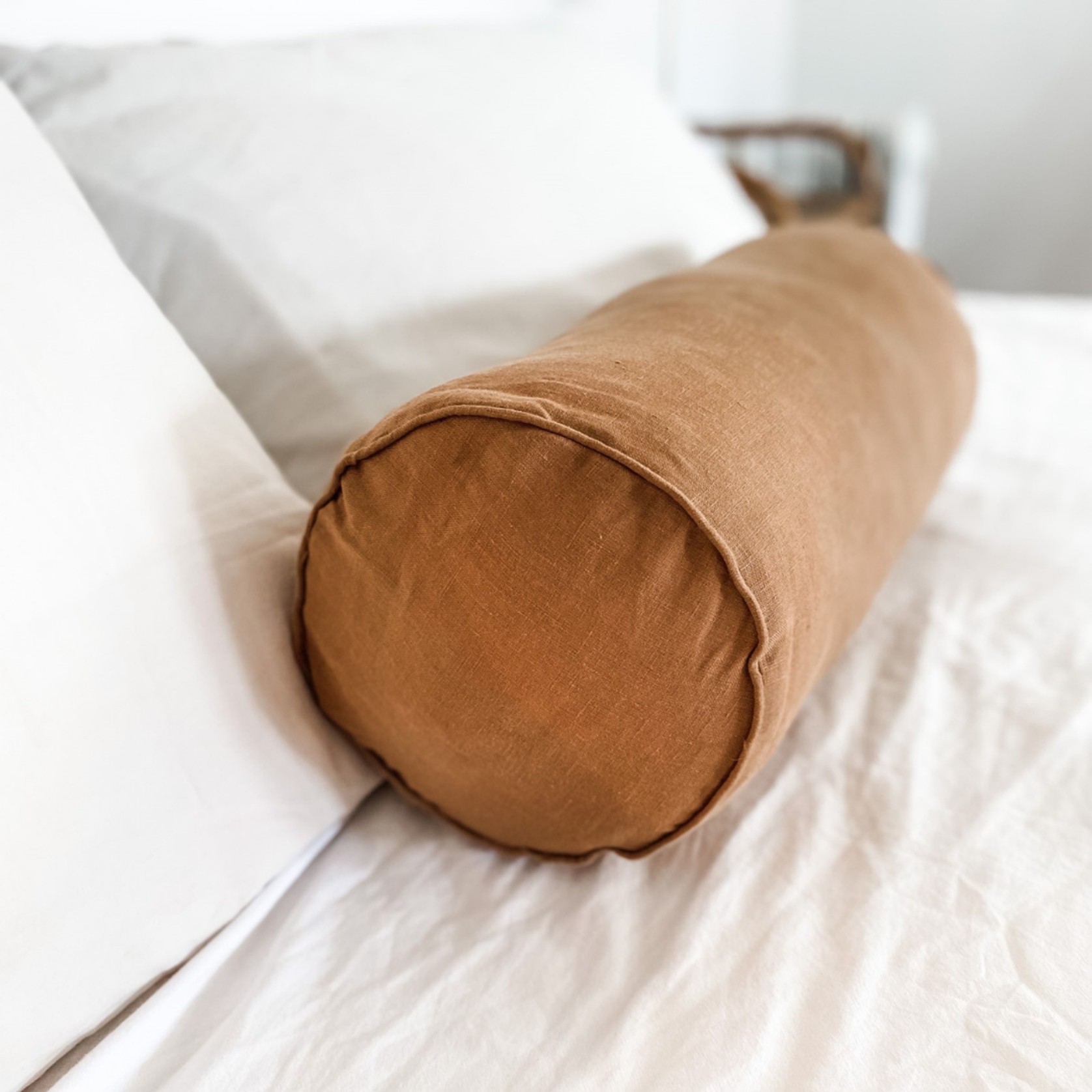 100% French Flax Linen Feather filled Bolster Cushion- Ginger gallery detail image