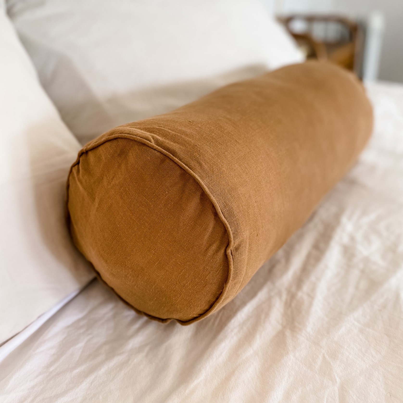 100% French Flax Linen Feather filled Bolster Cushion- Ginger gallery detail image