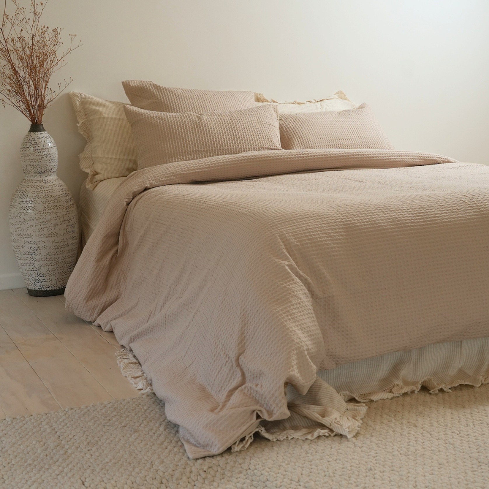 100% Cotton Waffle Duvet Set- Natural gallery detail image