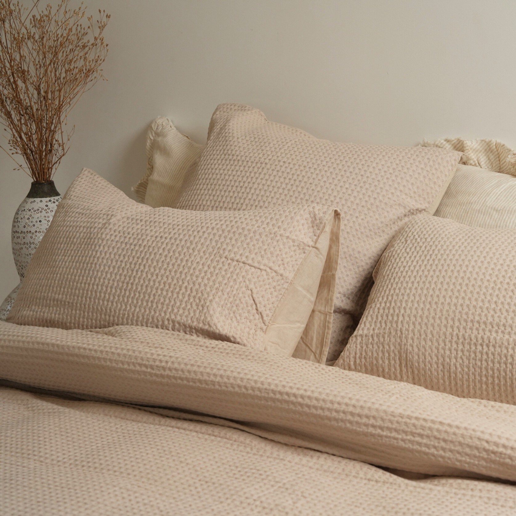 100% Cotton Waffle Duvet Set- Natural gallery detail image
