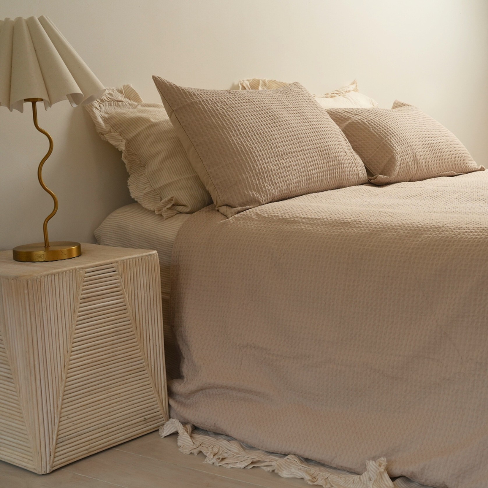 100% Cotton Waffle Duvet Set- Natural gallery detail image