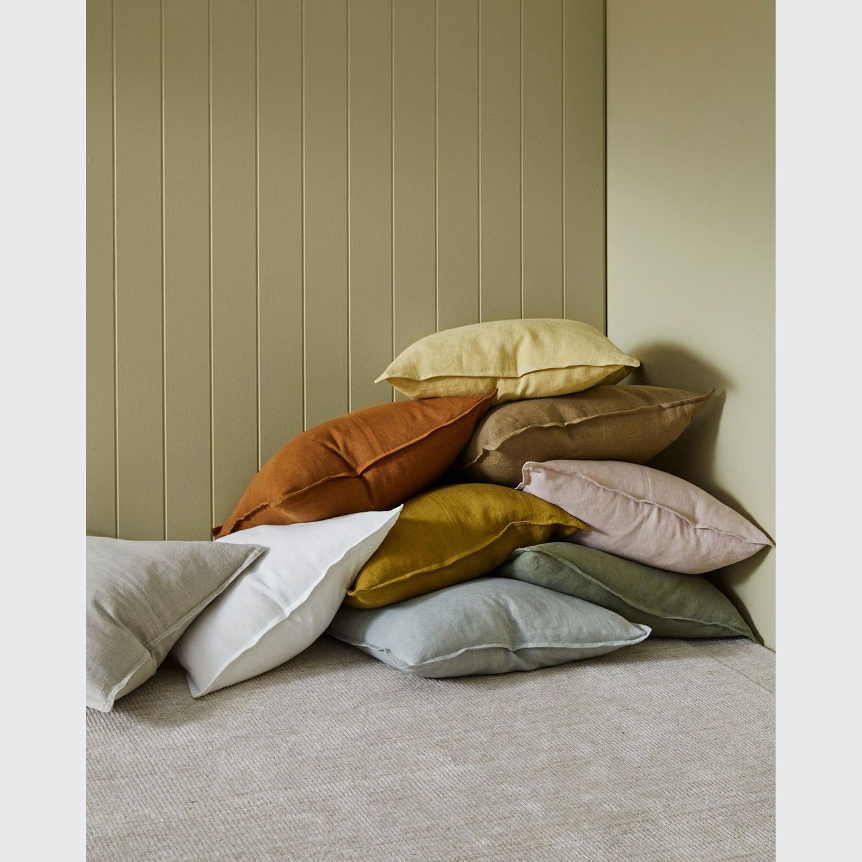 Weave Home European Linen Como Cushion - Olive | Three Sizes gallery detail image