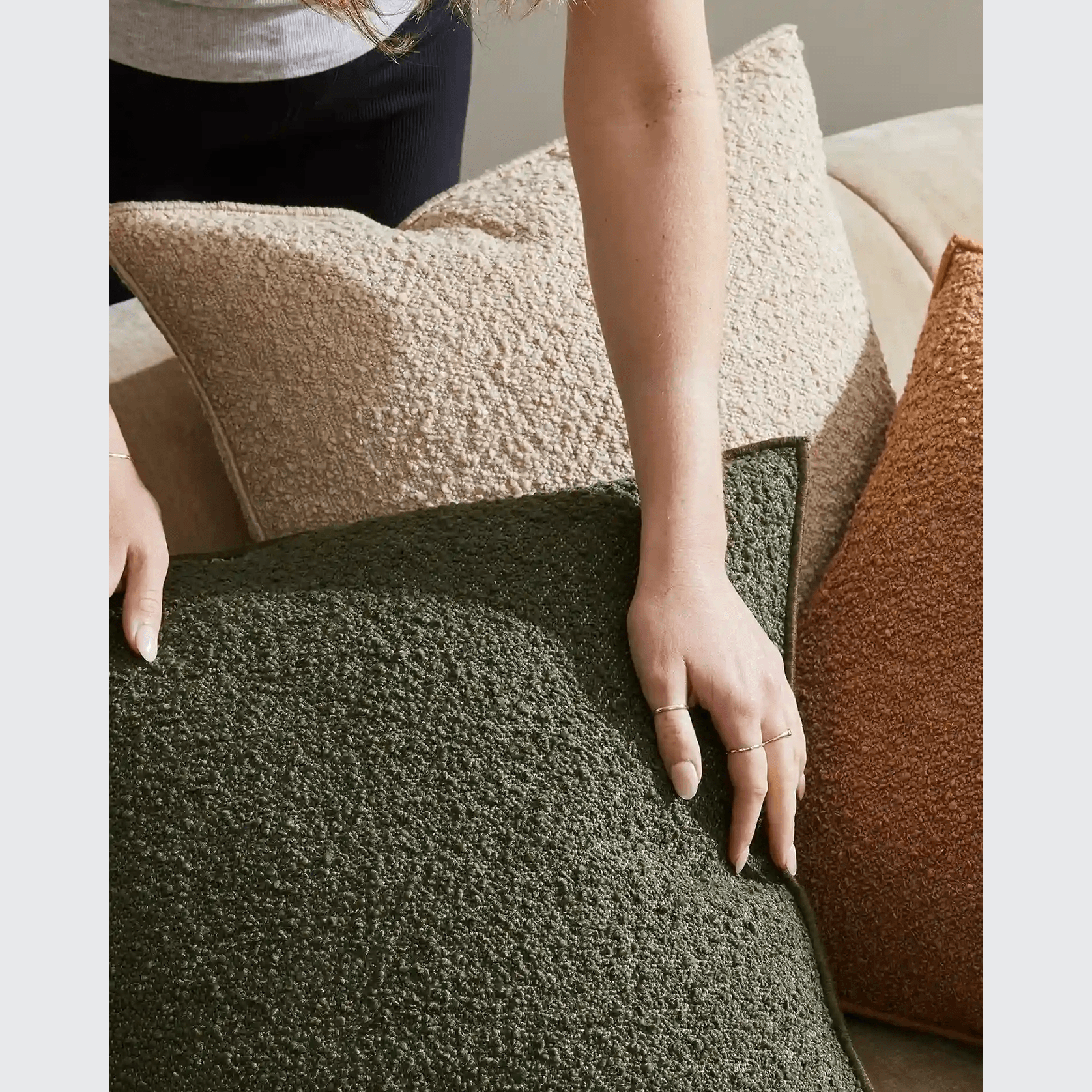 Weave Home Alberto Boucle Cushion - Olive | 50 x 50cm gallery detail image