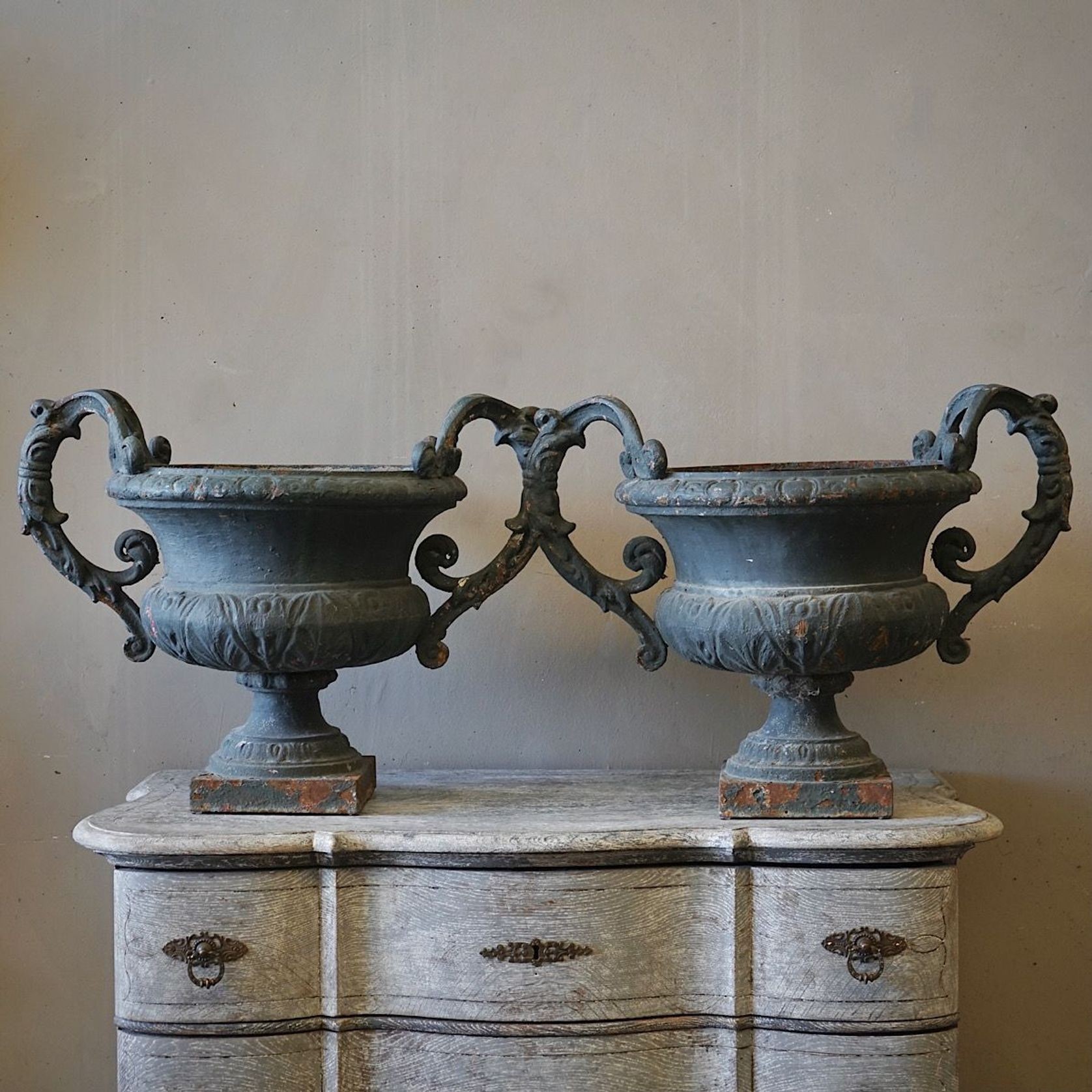 French Antique Cast Iron Urns (Pair) gallery detail image