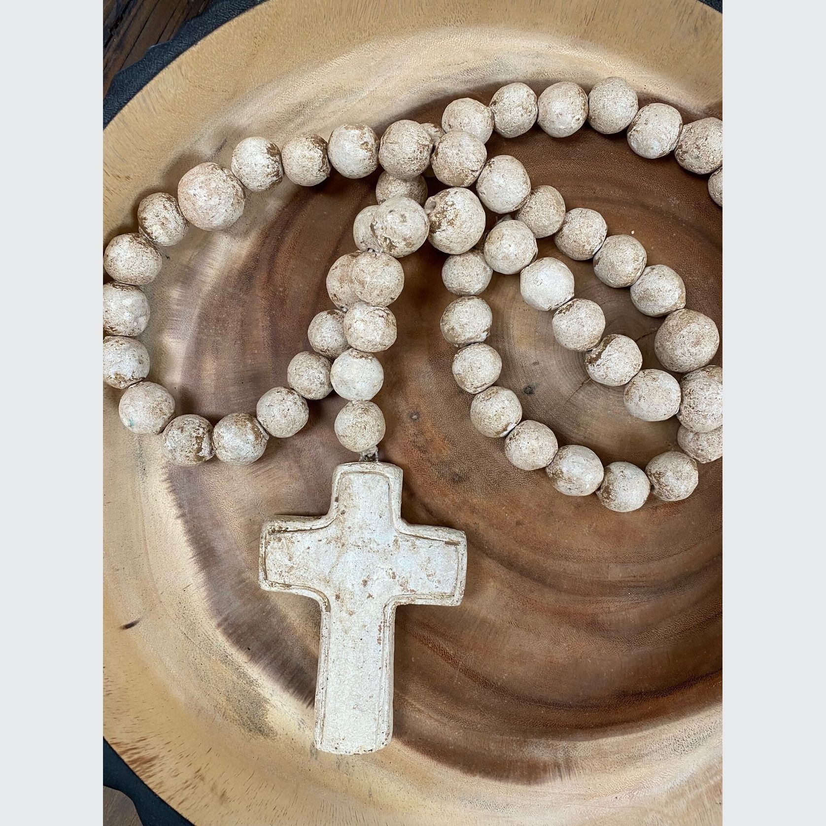 White Rosary Beads & Cross Clay gallery detail image