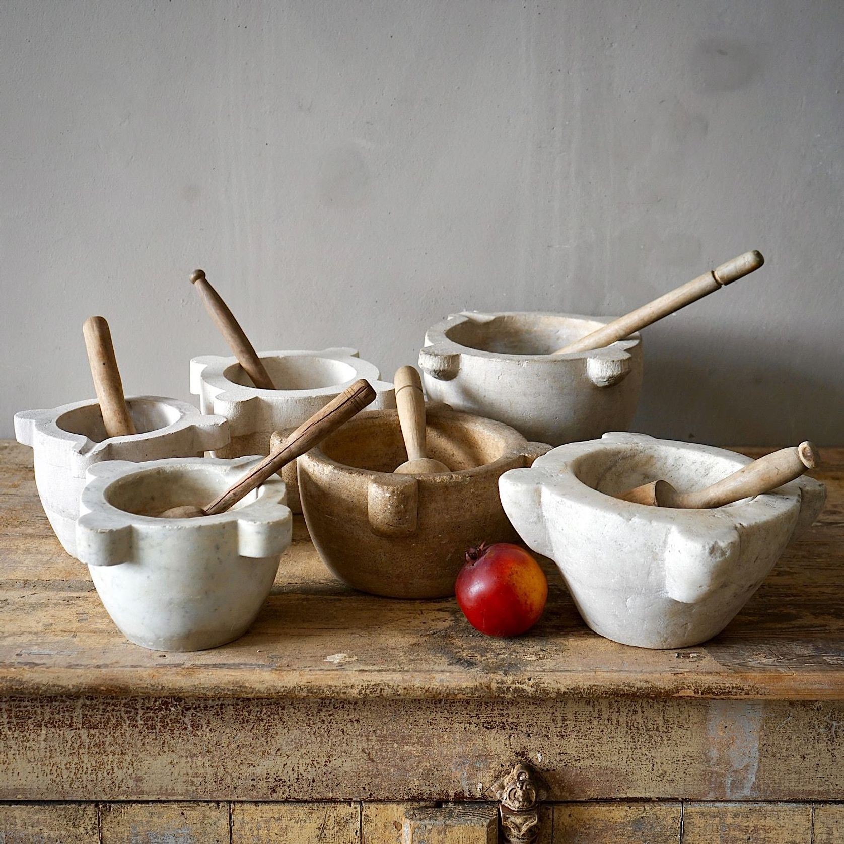 Antique French Marble Mortar & Pestle gallery detail image