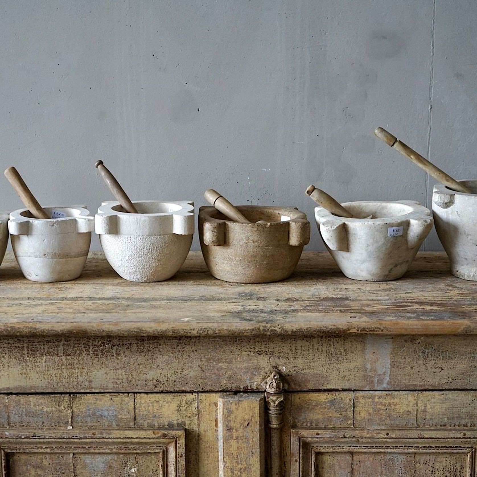 Antique French Marble Mortar & Pestle gallery detail image