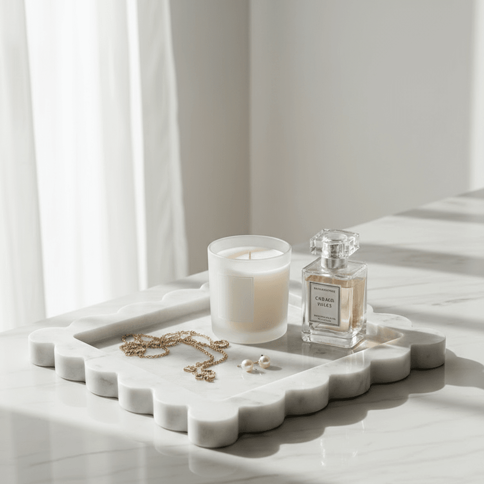 Scalloped Edge Tray - Carrara Marble gallery detail image