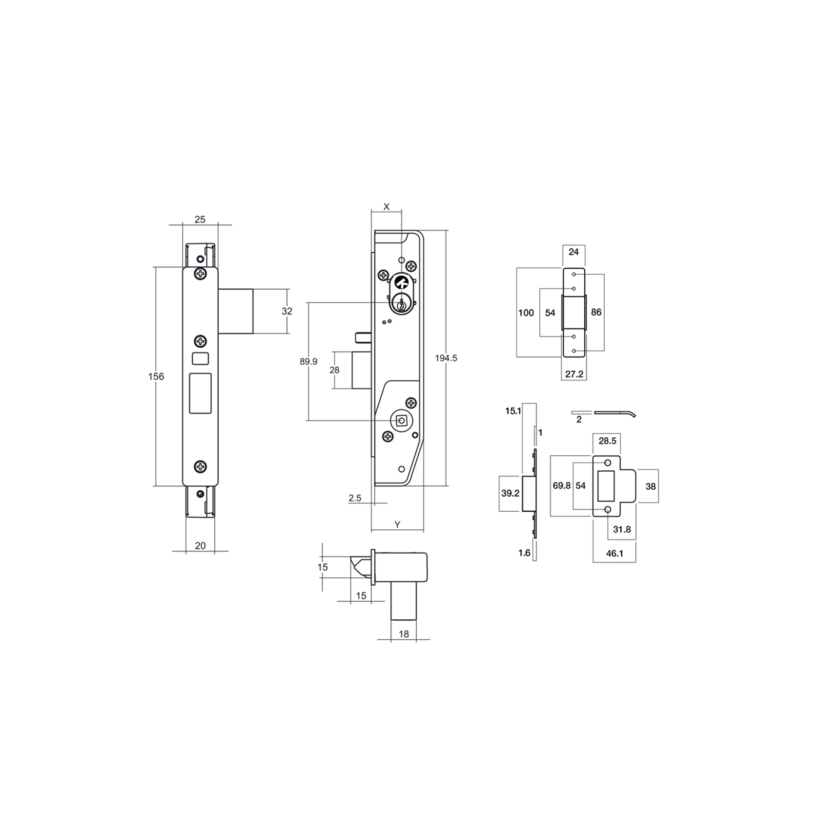 Lockwood Narrow Mortice Lock Kit Cyl/Turn/Handles Black gallery detail image