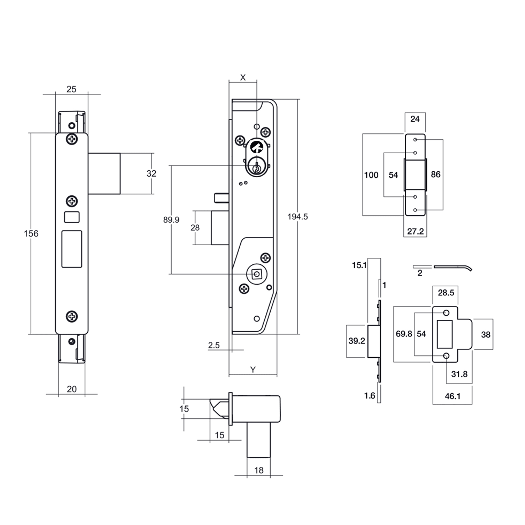 Lockwood Narrow Mortice Lock Kit Cyl/Turn/Handles Black gallery detail image