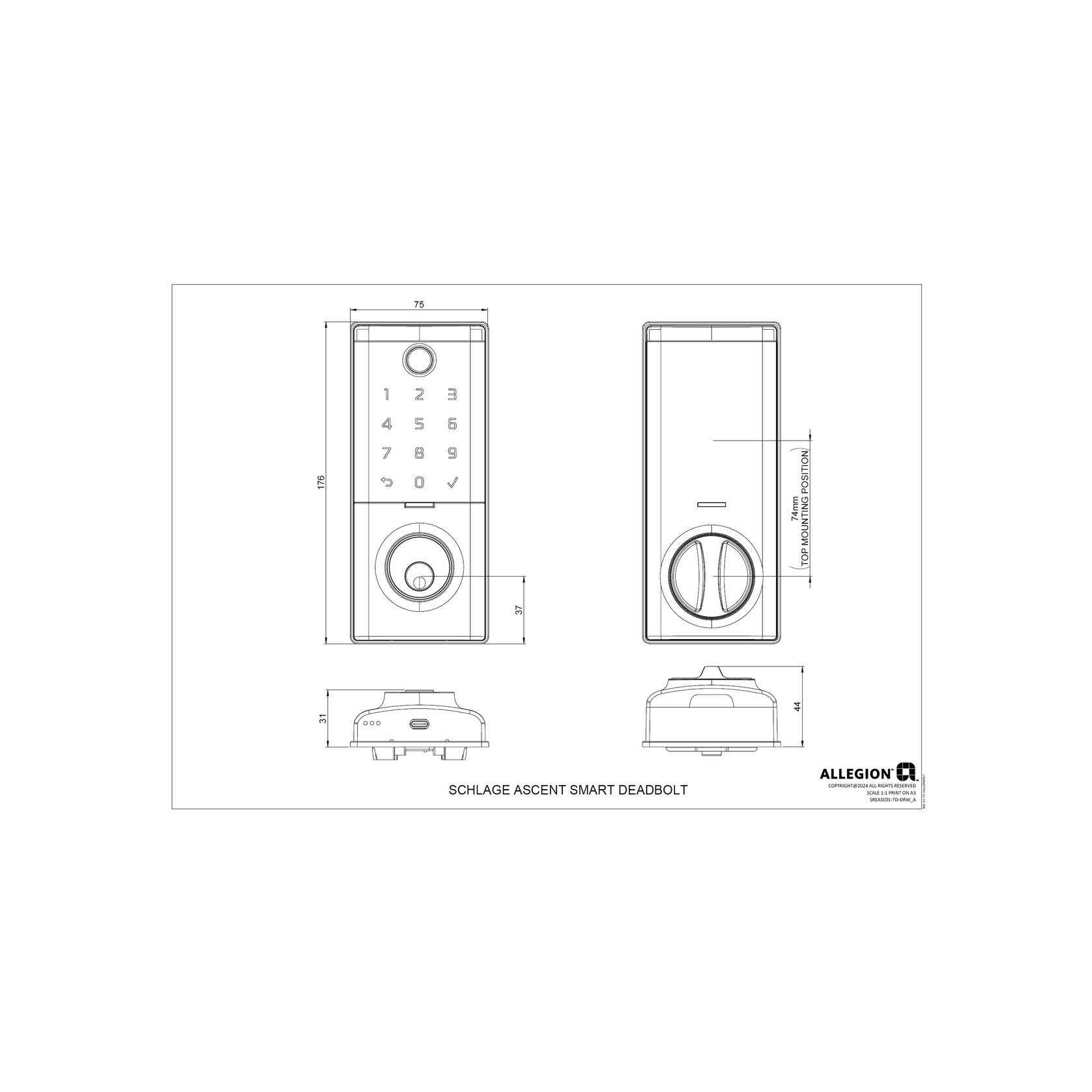 Schlage Ascent Series Smart Deadbolt gallery detail image