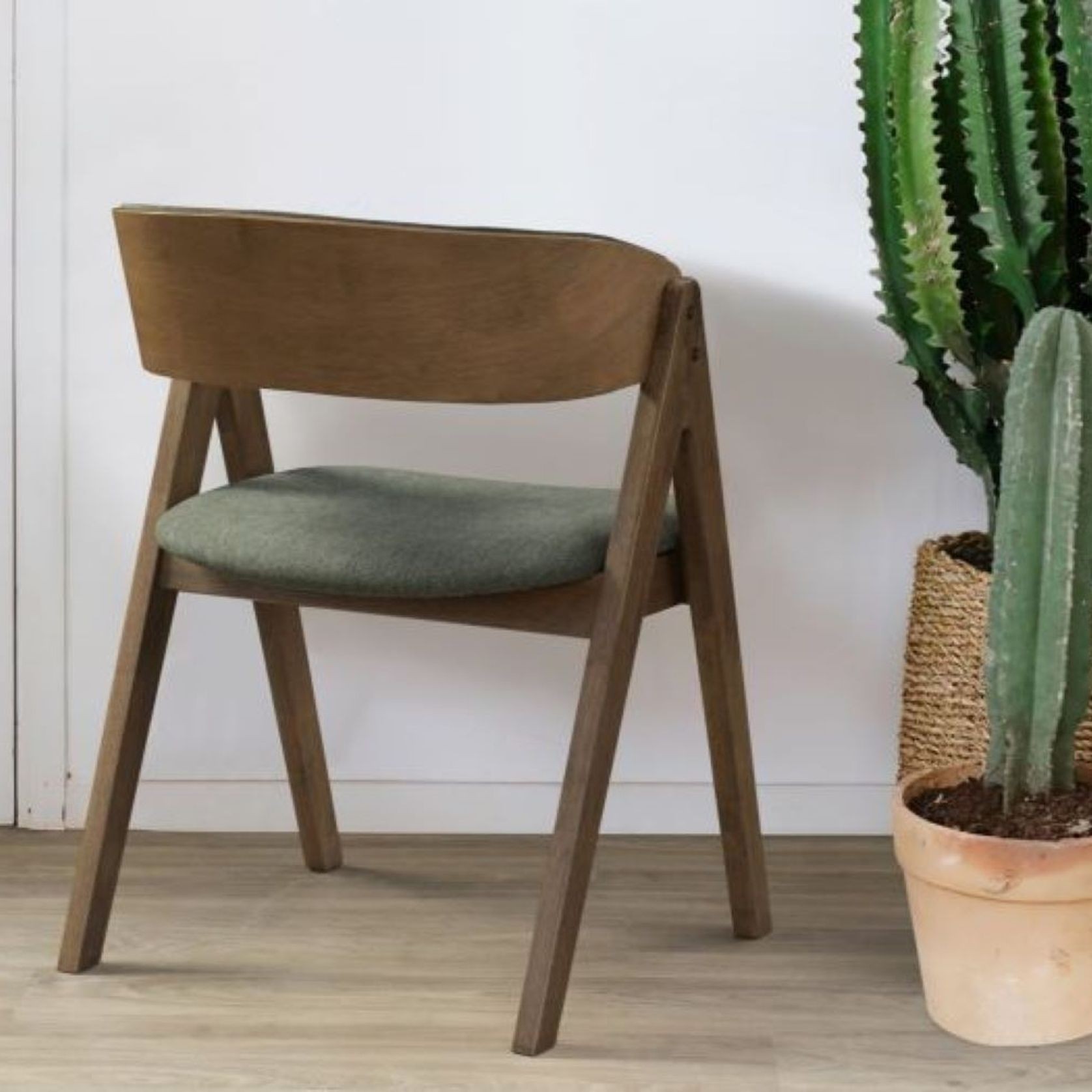Gaudo Hardwood Dining Chair | Walnut | Green Fabric gallery detail image