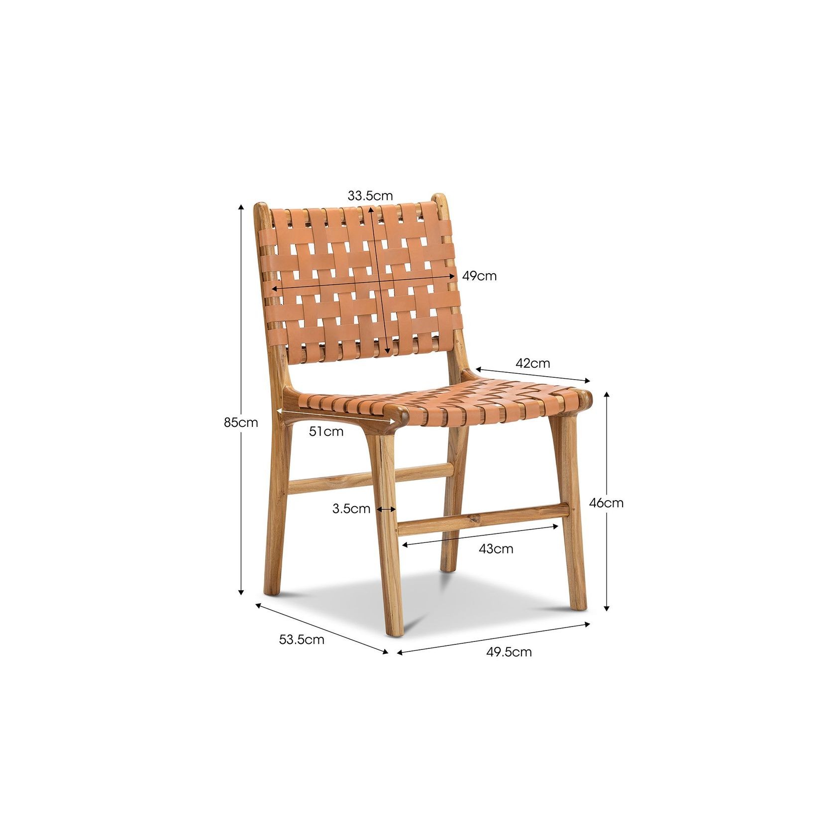 Lazie Leather Strapping Dining Chair | Set of 2 | Teak & Natural Tan gallery detail image