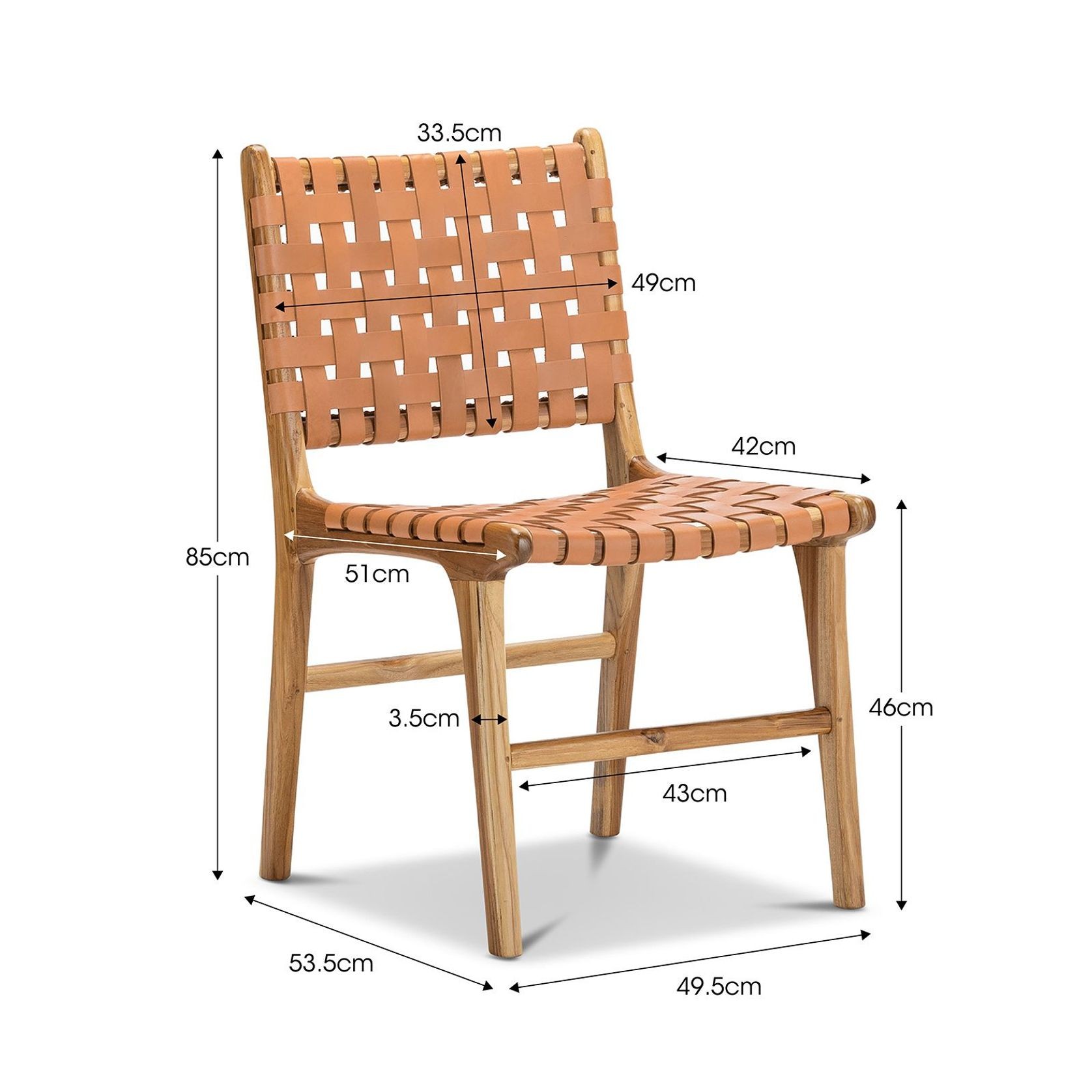 Lazie Leather Strapping Dining Chair | Set of 2 | Teak & Natural Tan gallery detail image