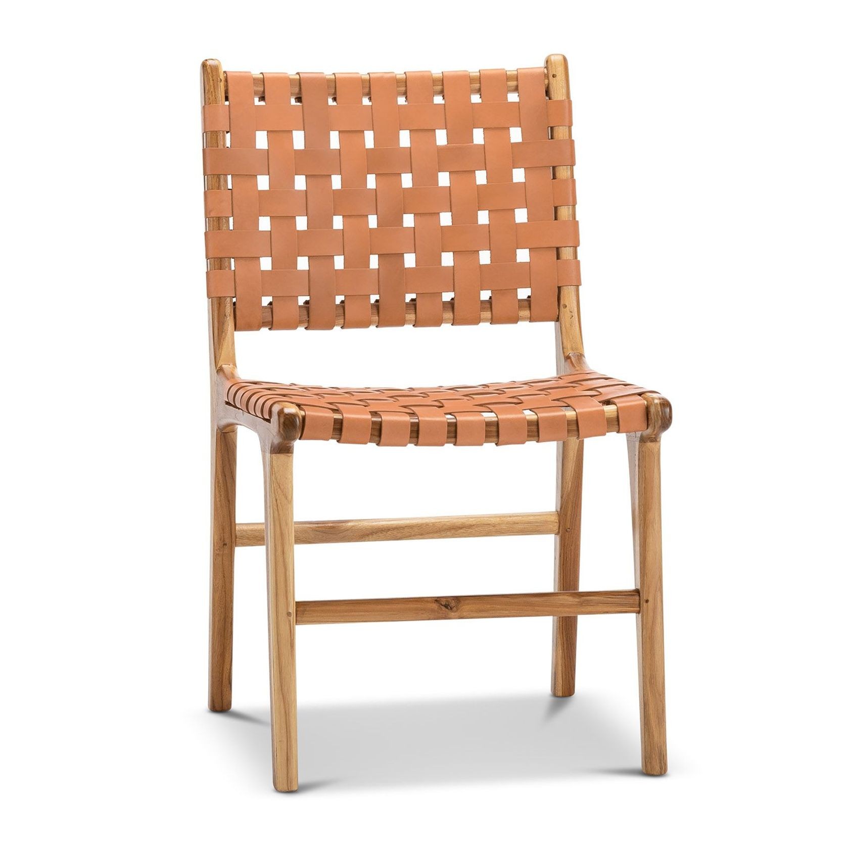 Lazie Leather Strapping Dining Chair | Set of 2 | Teak & Natural Tan gallery detail image