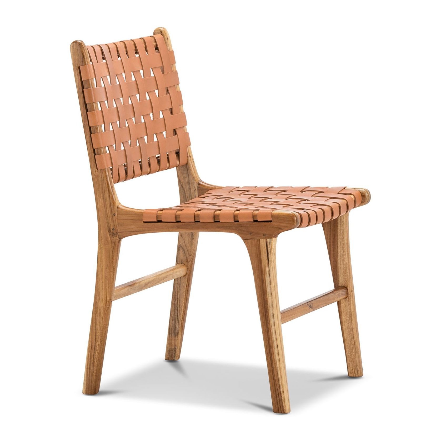 Lazie Leather Strapping Dining Chair | Set of 2 | Teak & Natural Tan gallery detail image