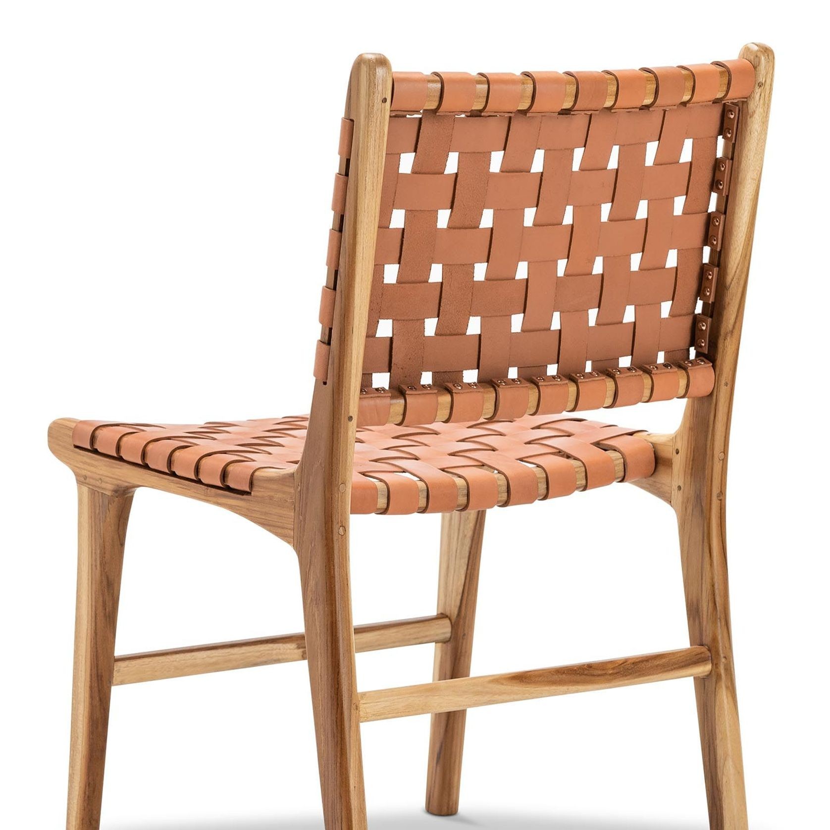Lazie Leather Strapping Dining Chair | Set of 2 | Teak & Natural Tan gallery detail image