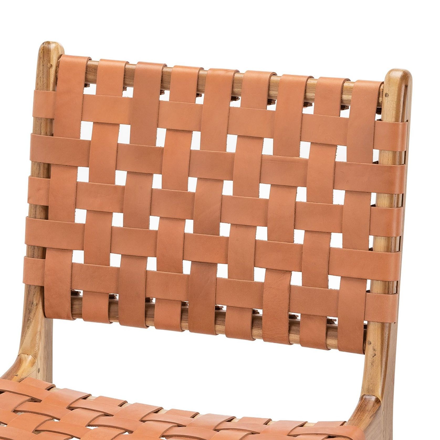 Lazie Leather Strapping Dining Chair | Set of 2 | Teak & Natural Tan gallery detail image