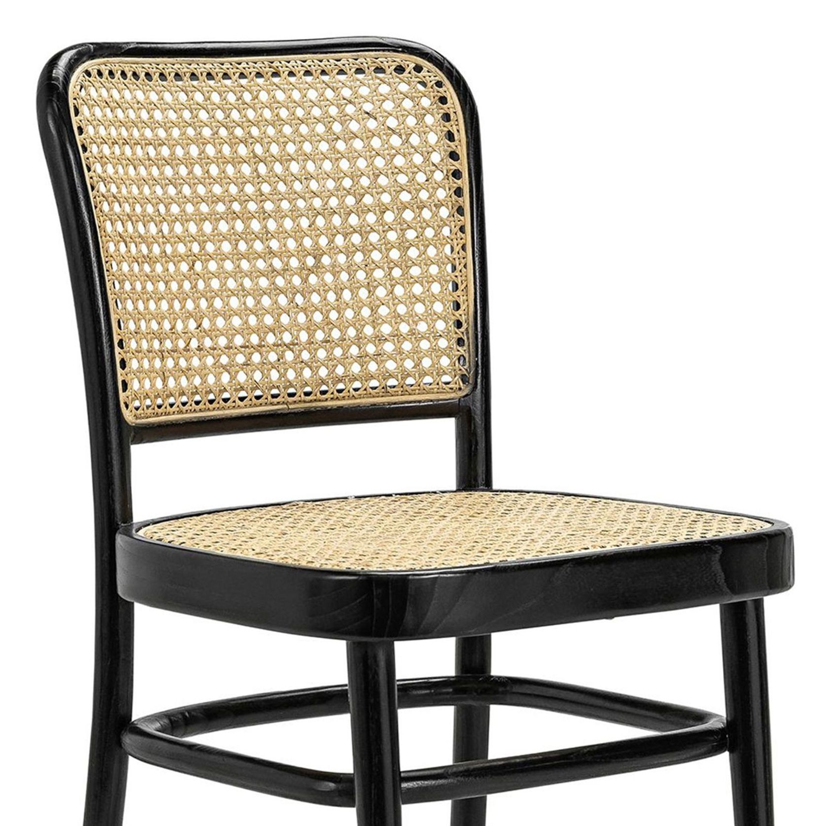 Prague Solid Teak Bentwood Cane Dining Chair | Black & Natural | Set of 2 gallery detail image