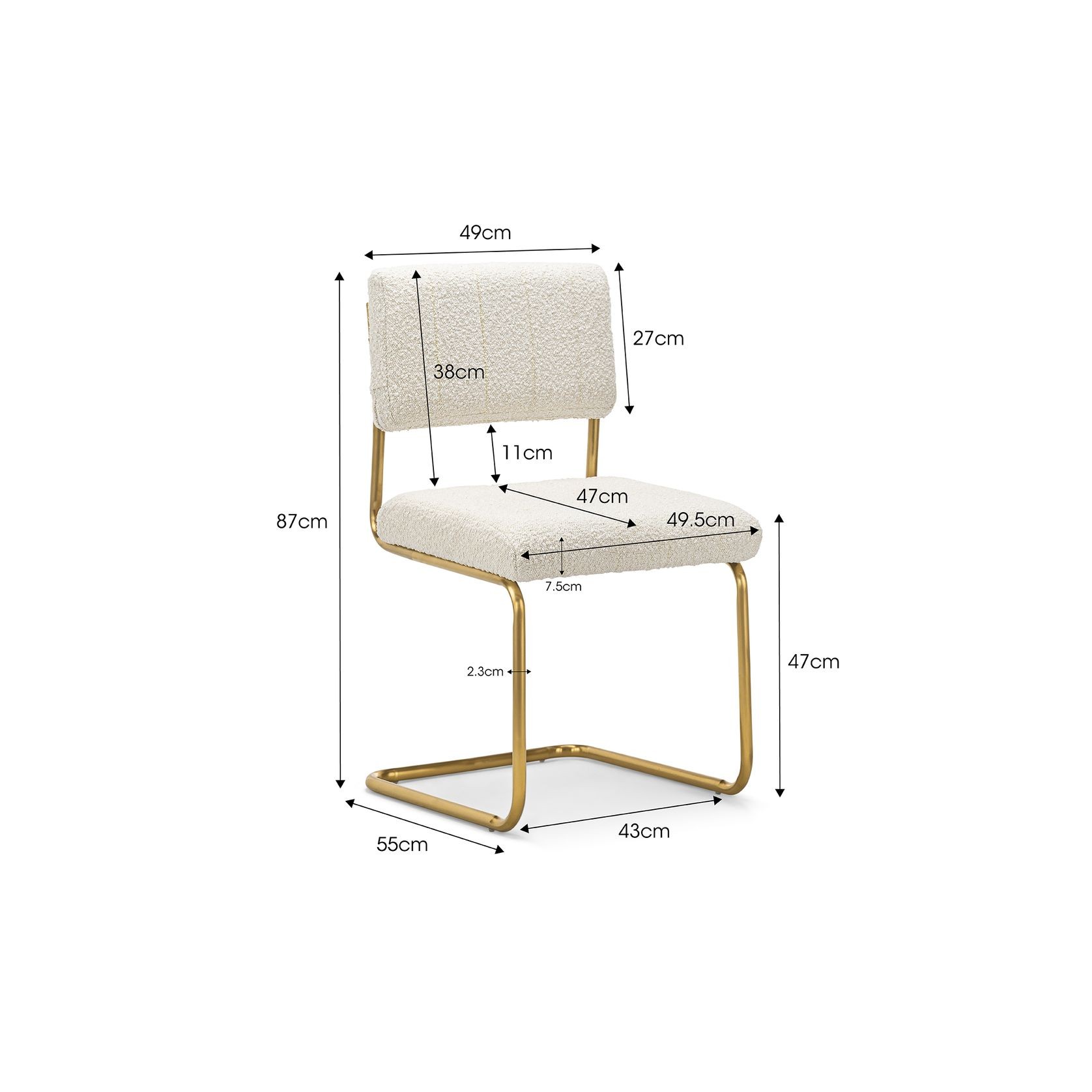 Myah Cantilever Dining Chair | Cream Bouclé & Gold gallery detail image