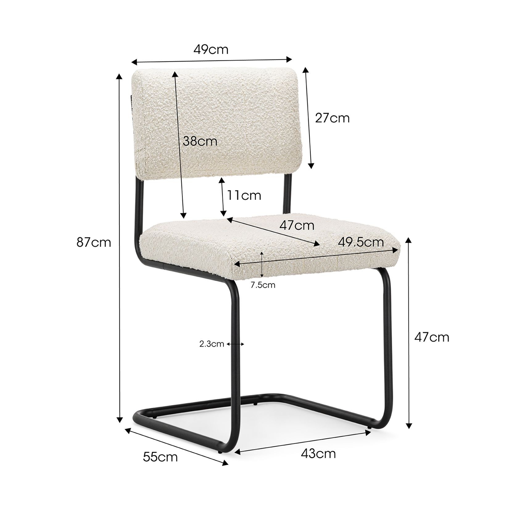 Myah Cantilever Dining Chair | Cream Bouclé & Black gallery detail image