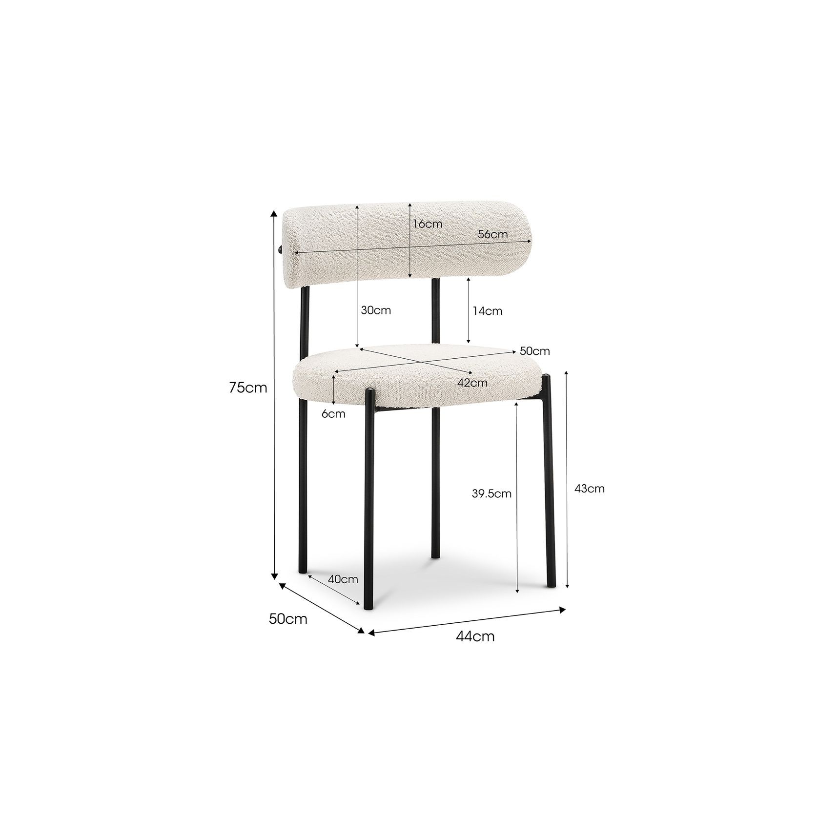 Ines Bouclé Dining Chair | Set of 2 | Cream & Black gallery detail image