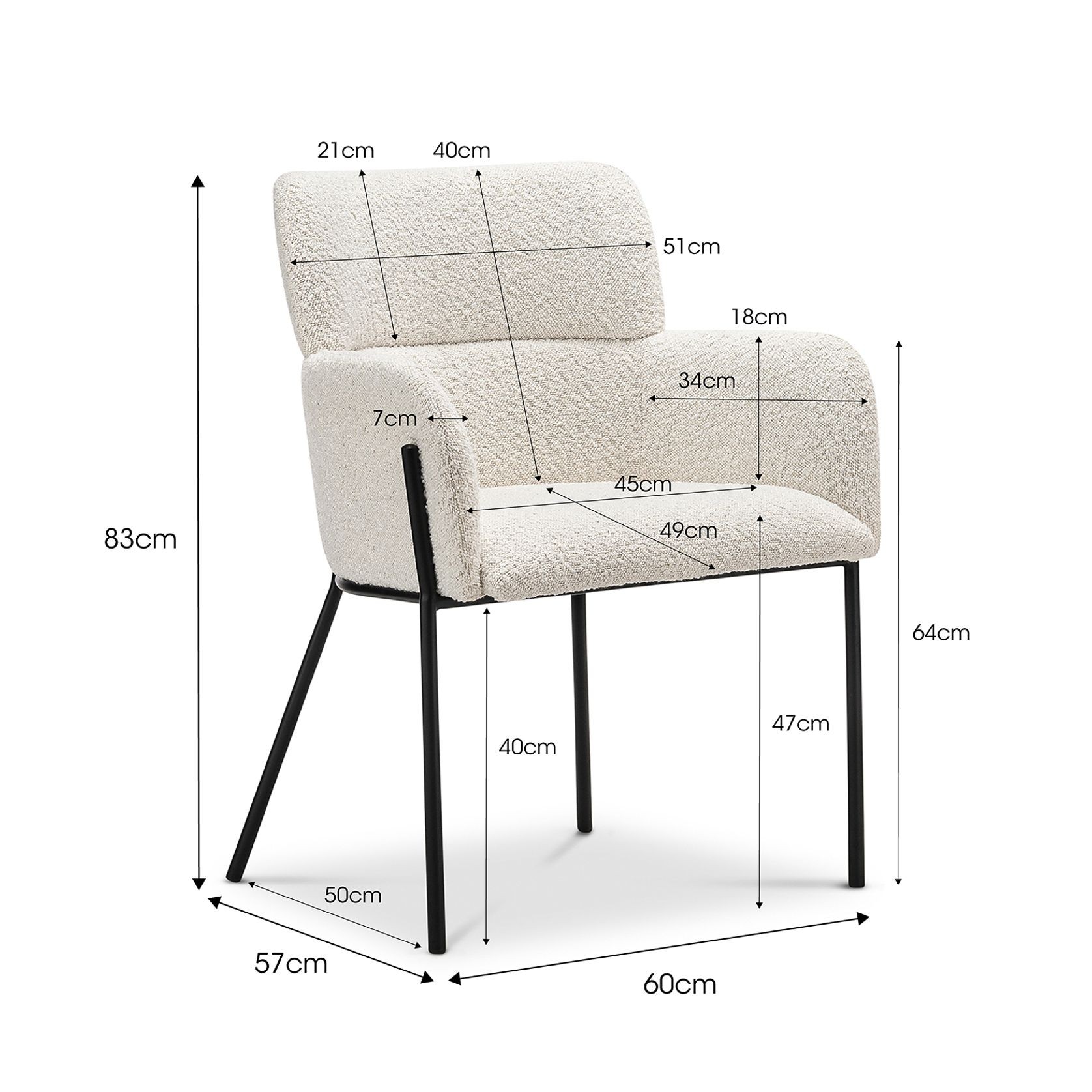 Kalia Bouclé Dining Chair | Cream & Black gallery detail image