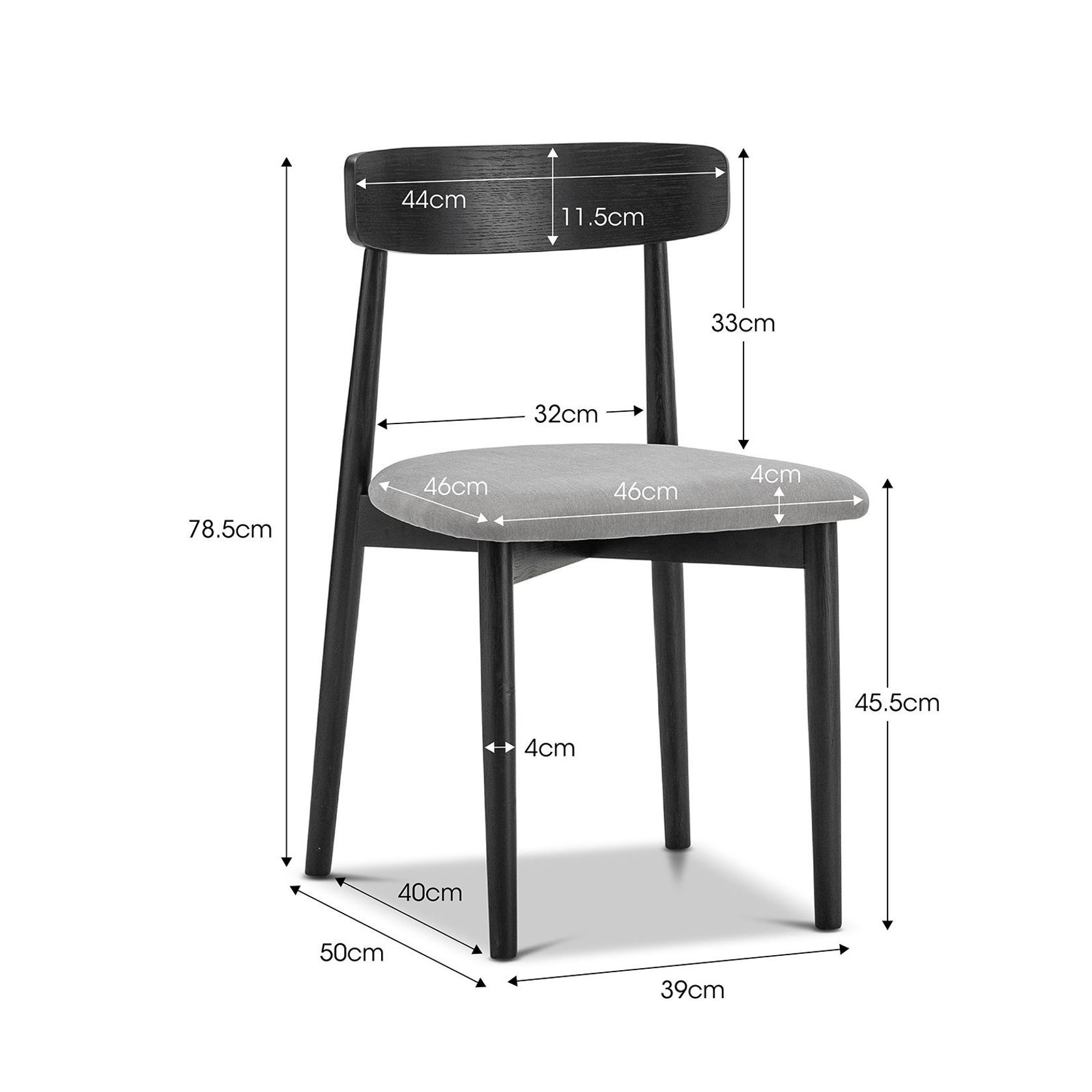 Finn Oak Dining Chairs | Set of 2 | Black & Grey gallery detail image