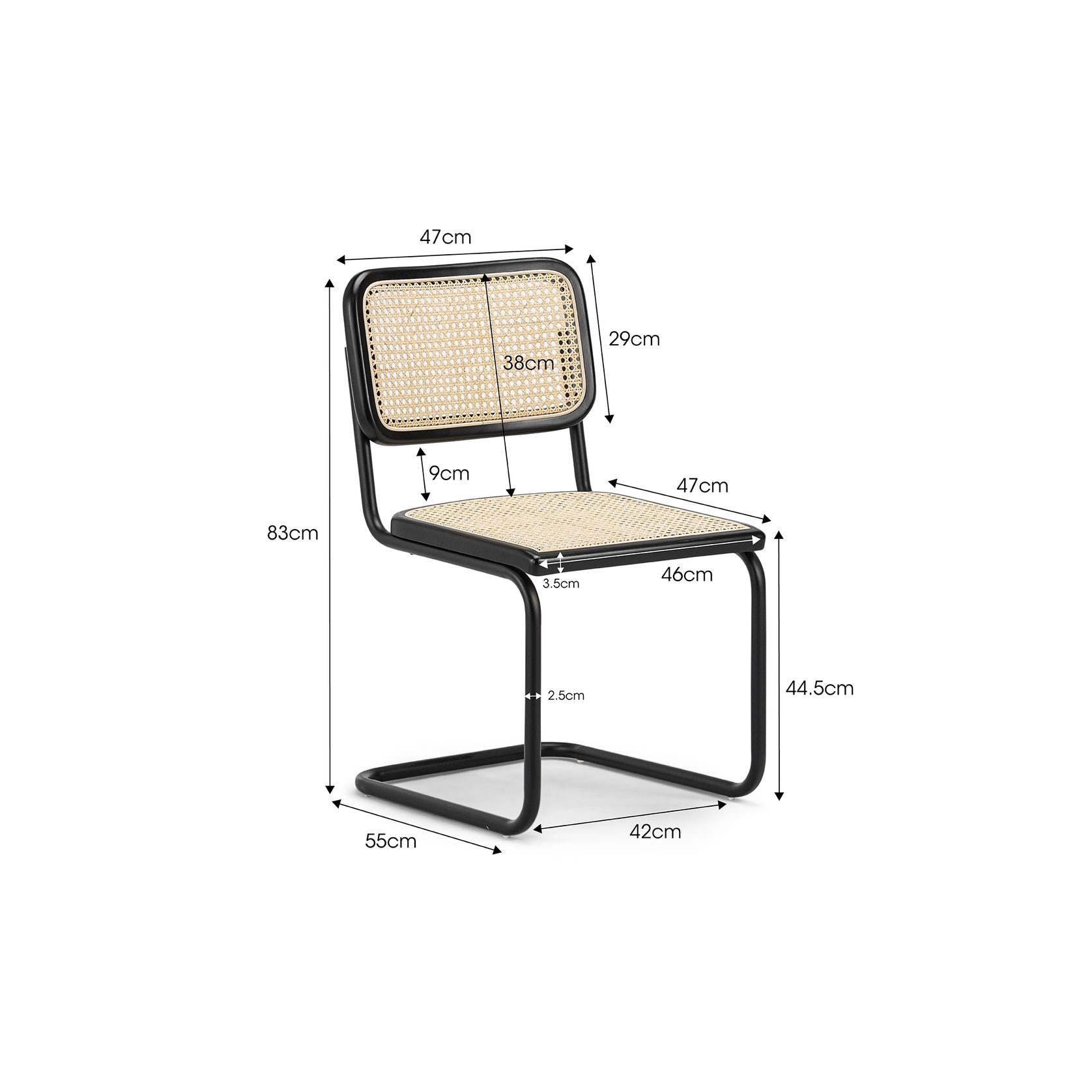 Blaire Rattan Cantilever Dining Chair | Set of 2 | Natural & Black gallery detail image